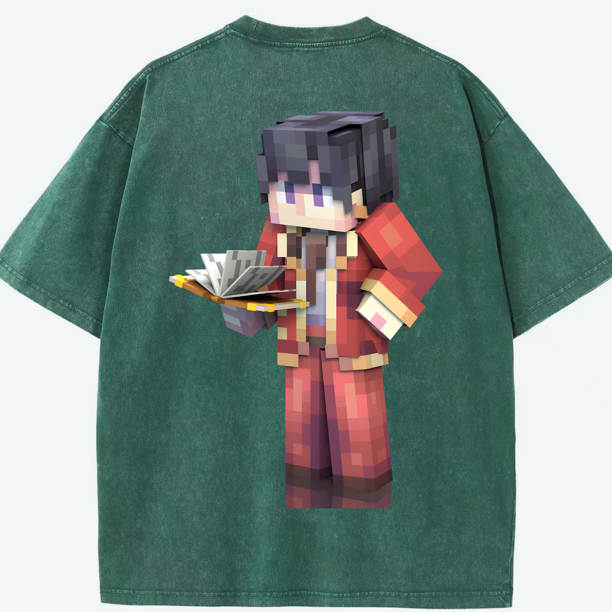 （画像用） マインクラフト ブロックの世界 Minecraft MC Block world 綿100% ヴィンテージ風 半袖Tシャツ（背面プリント）